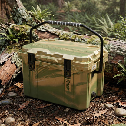 Cubix Outdoors, QuadraX 20QT Rotomolded Personal Small Cooler, Insulated Portable Hard Cooler Camping Ice Chest, Holds Ice for 72 Hours for Outdoor Activities, 2 Built-in Cup Holders, Hunter Camo
