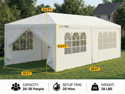 HOTEEL 10x20 Party Tent Outdoor Canopy Tents for Parties with 6 Removable Sidewalls & 2 Doors, Carpas para Fiestas Waterproof for Gazebo Large Backyard Shelter Patio Wedding Events Tent BBQ White