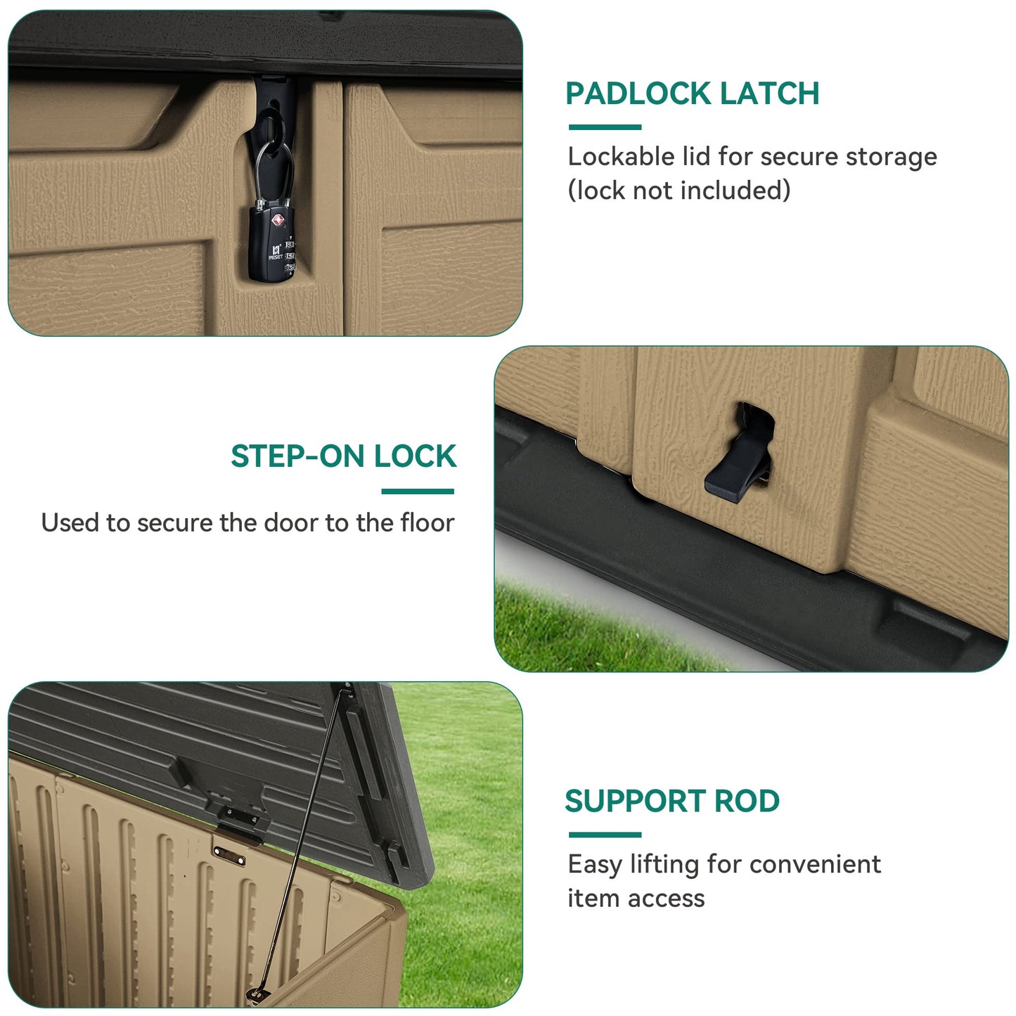 YITAHOME Outdoor Horizontal Storage Sheds w/o Shelf, 35 Cu Ft Lockable Resin Waterproof Shed, Ideal for Garden Tools, Easy to Assemble, Brown