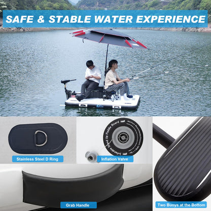 Inflatable Floating Dock 8ft Inflatable Dock Floating Platform with 2 Bottom Pontoons, Heavy Duty Drop Stitch Inflatable Dock for Lake, Boating, Pool