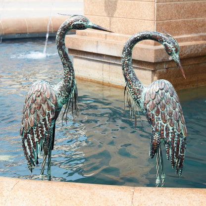 Kircust Garden Crane Statues, Standing Metal Patina Heron Decoy Outdoor Statue, 42-46 Inch Bird Yard Art for Patio Lawn Pond, Set of 2