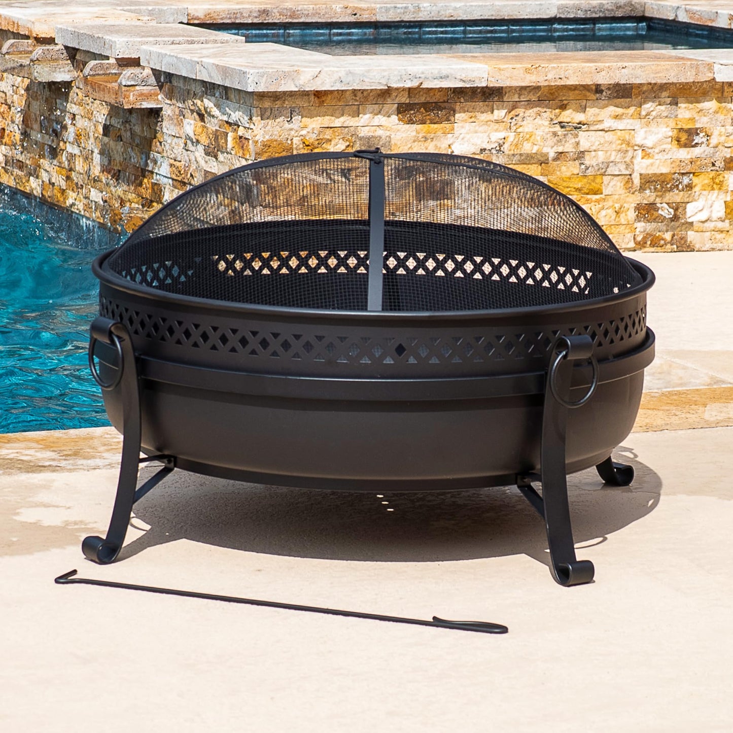 SUNCREAT Outdoor Patio Fire Pit with Mesh Spark Screen, 40" Portable Fire Pit for Camping, Black