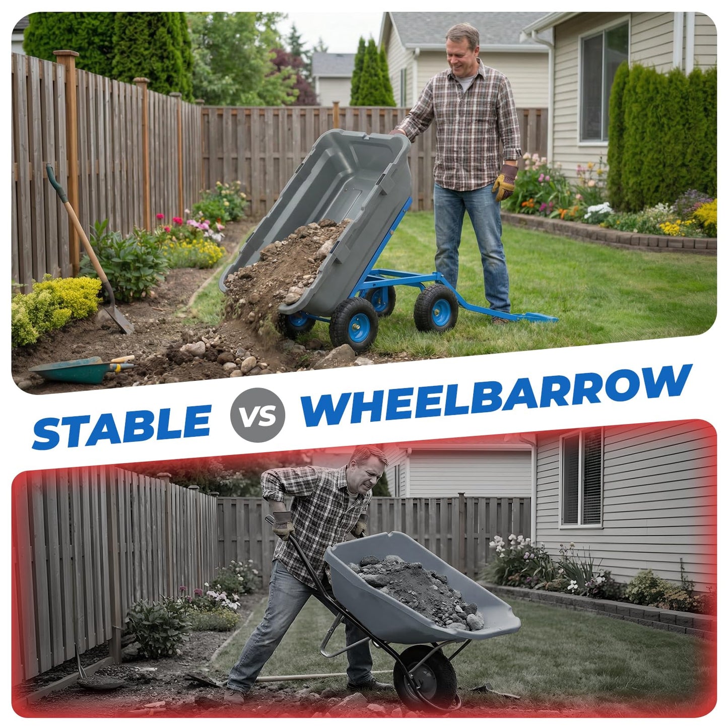 Sekey 1000lbs Garden Dump Cart for Seniors, Capacity Yard Wagon with Rubber Tires, Quick-Release Dumping & Easy-Maneuver Handle for Soil, Rocks, and Firewood, Gray