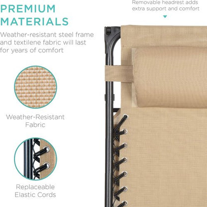Best Choice Products Folding Zero Gravity Recliner Chair - Adjustable Canopy Shade, Headrest & Accessory Tray - Beige