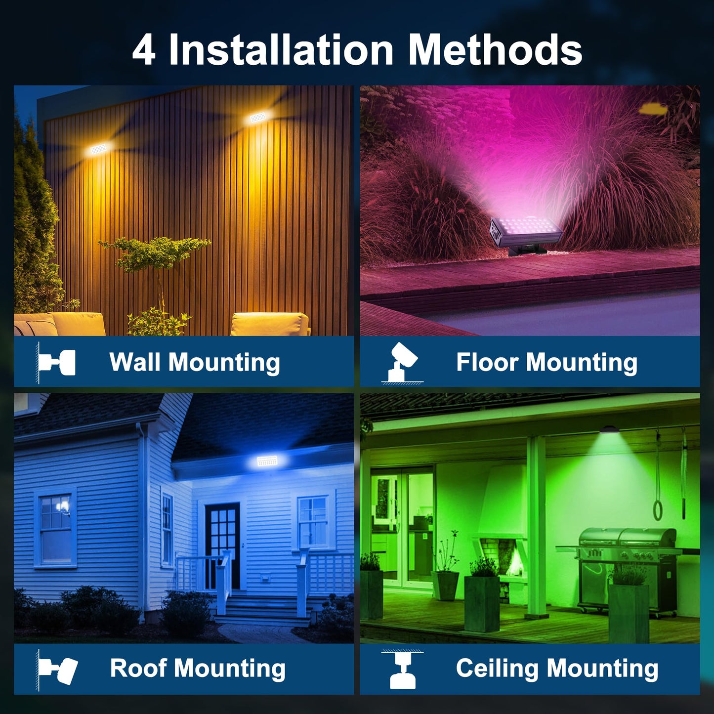 Yasotek Linkable Flood Lights Outdoor 180W RGBCW Color Changing LED