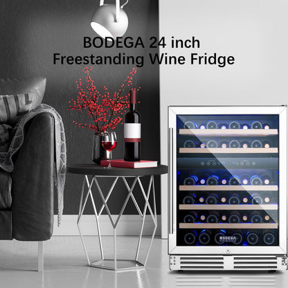 BODEGA 24 Inch Dual Zone Wine Fridge, 46 Bottle Built-in Wine Cooler with Compressor Cooling, Double-Layer UV Glass Door, Digital Thermostat & ≤35dB Quiet – Freestanding Fridge for Home Kitchen Bar