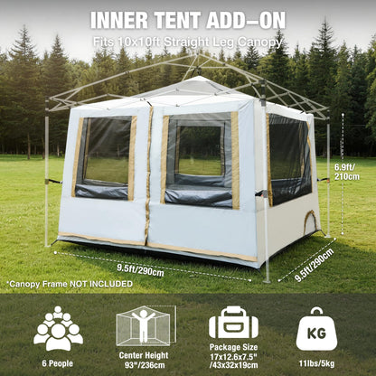 REDCAMP Canopy Camping Tent for Pop Up Canopy, Inner Tent with Mesh Window, Converts Straight Leg 10ft Canopy into Camping Shelter, Fits 4-6 Person, Khaki White(Frame/Shelter NOT Included)