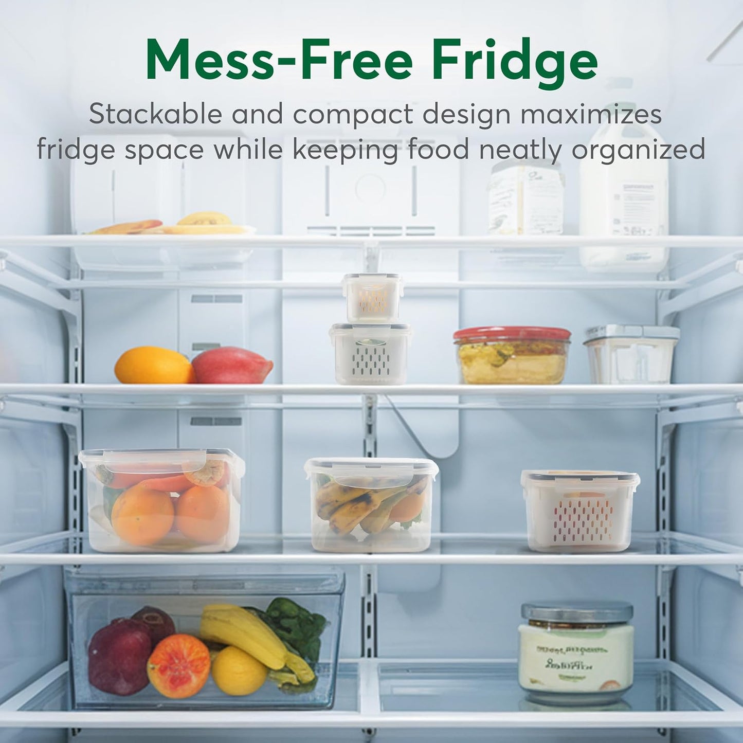 Skiennix Fruit Storage Containers - 5 Set BPA-Free Plastic with Colanders | Dishwasher Safe & Leakproof