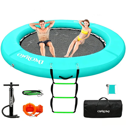 OWROMI Inflatable Dock Floating Platform, 8FT Inflatable Water Hammock Floating Deck 10FT Round Floating Ring for Adults Tanning Pool Lounger Platform Mat for Beach Lake Party Dock Boat