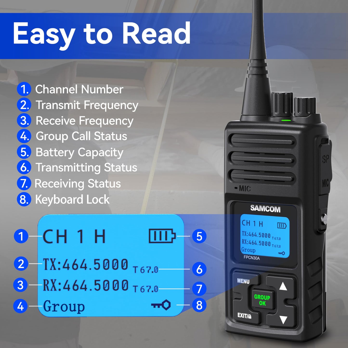 SAMCOM Two Way Radio with Shoulder Speaker Mic,5W High Power 2 Way Radios Long Range Walkie Talkie earpiece with mic for Adults Construction Site School Security(4 Pack)