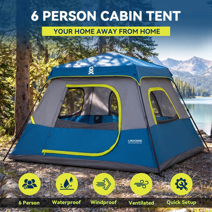 6 Person Instant Cabin Tent, Quick & Easy Setup Automatic Camping Tent, Waterproof Windproof Family Tent with Top Rainfly and Carry Bag, Portable Outdoor Shelter for Hiking & Traveling