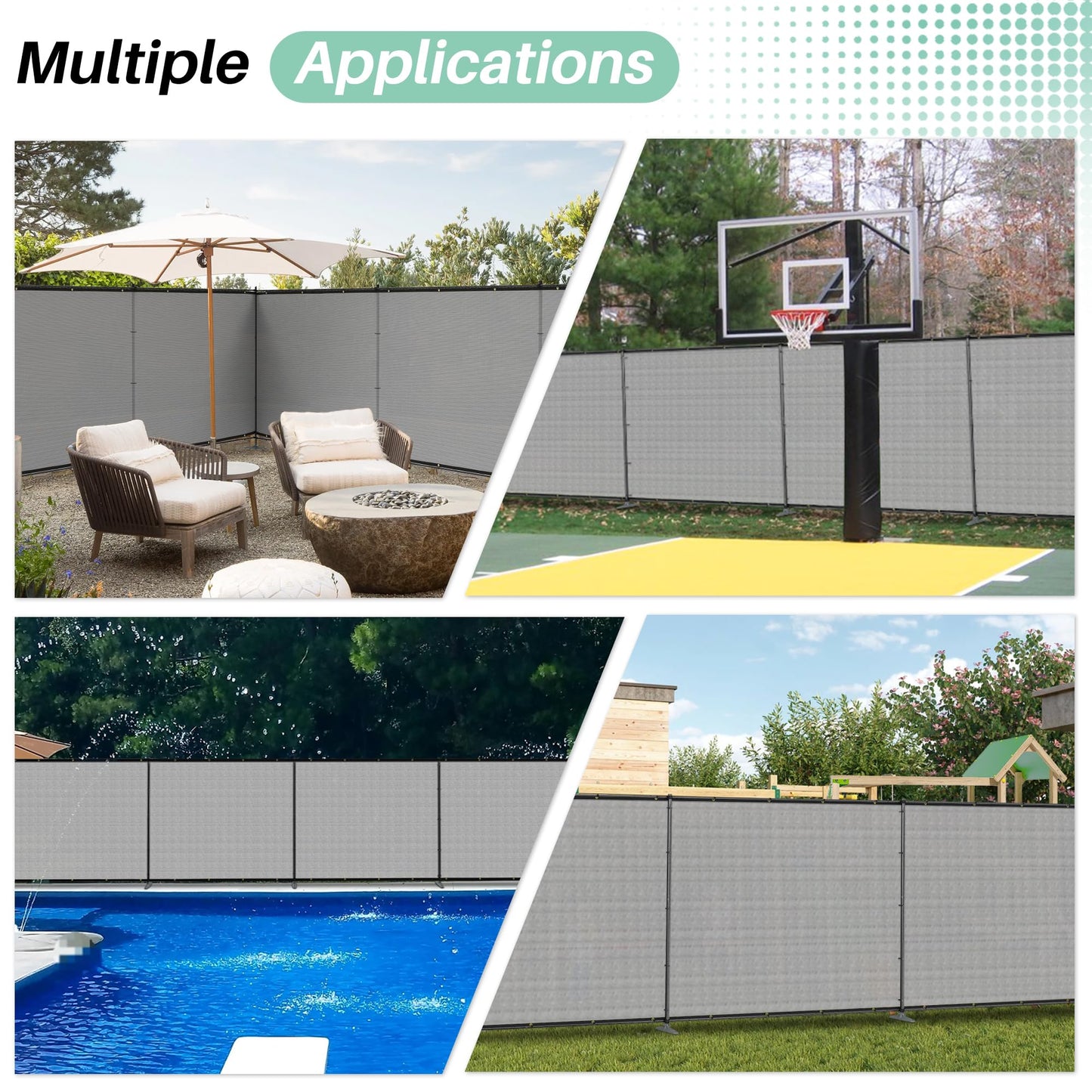 SunnyRoyal 6' x 24' Privacy Fence Screen Panel with Iron Poles Freestanding No Dig Heavy Duty Windscreen Mesh Fabric Temporary Dog Fencing for Outdoor Backyard Patio Garden (Light Gray)