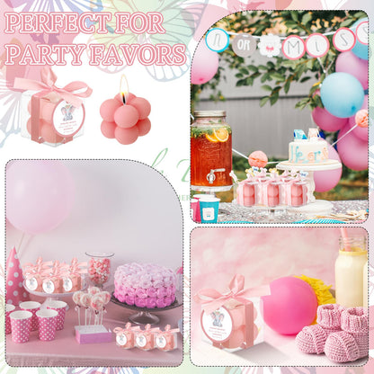 MTLEE 24 Sets Elephant Baby Shower Candle Favors Small Bubble Candle Baby Shower Favors for Guests Tea Candles Bulk with Stylish Ribbons Cards Gifts Party Decoration(Pink,Elephant)