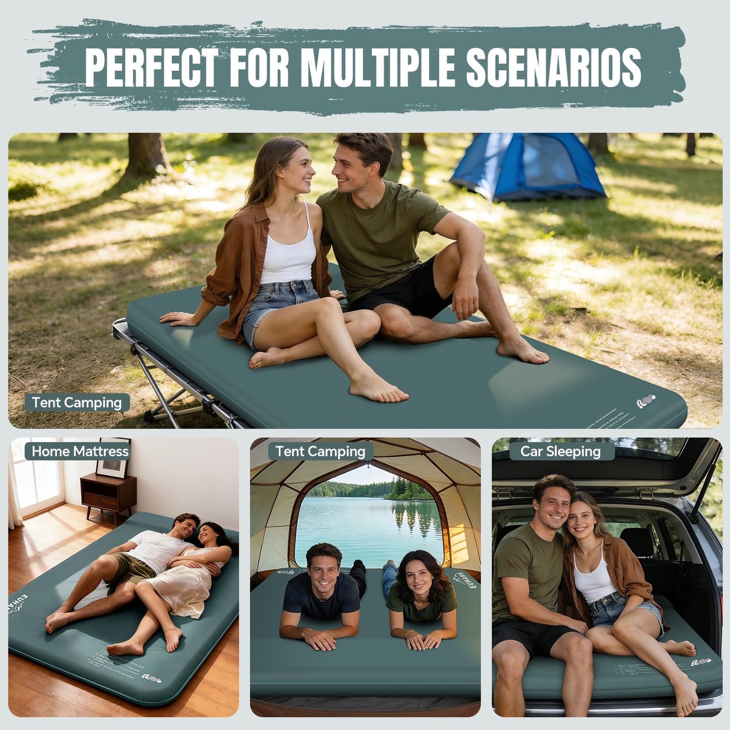 EUHAMS Camping Sleeping Pad – Ultra-Thick Self-Inflating Memory Foam Mattress with Pillow, Double Camping Pad with Foot Pump, Portable 4-Season Sleeping Mat for Car, Tent & Travel, Full Size