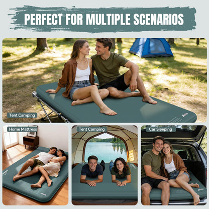 EUHAMS Camping Sleeping Pad – Ultra-Thick Self-Inflating Memory Foam Mattress with Pillow, Double Camping Pad with Foot Pump, Portable 4-Season Sleeping Mat for Car, Tent & Travel, Full Size