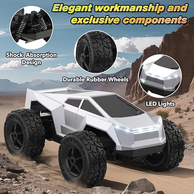 1:18 Scale Remote Control Car Truck 2.4GHz All-Terrain RC Car Toy with LED Lights Boy Toys Monster RC Trucks Birthday Gifts for 4 5 6 7 8 9 10 Year Old Boys Age 4-6 6-8 8-12