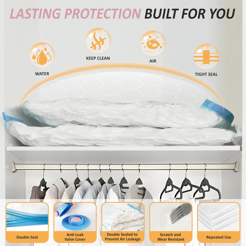 Cozy Essential Vacuum Storage Bags, 80% Compression Vacuum Seal Space Saver Plastic Packaging Bags for Clothes, Blankets, Pillow, Bedding, Comforters, Sealer Clothing Storage,6 XXL Jumbo