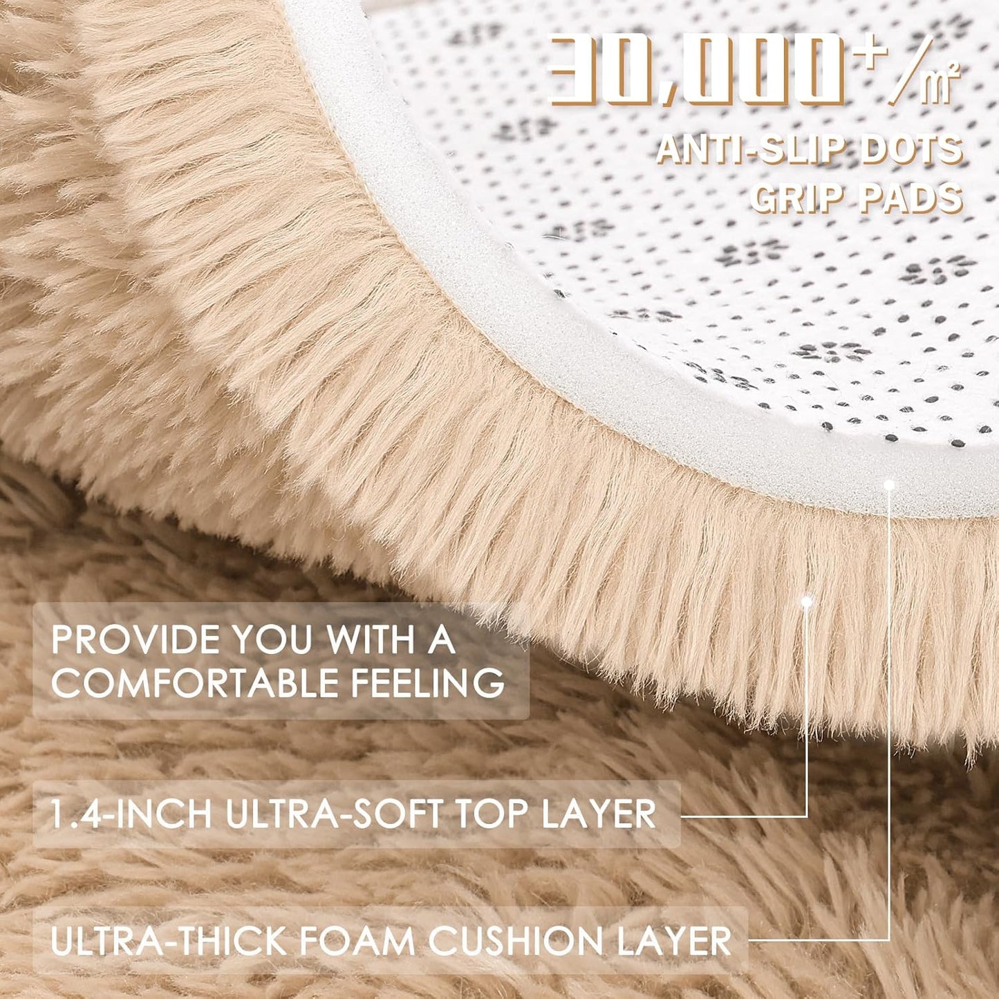 OLANLY Round Beige Area Rug - Soft, Fluffy, Machine Washable 4 ft Circle Carpet for Bedroom & Living Room