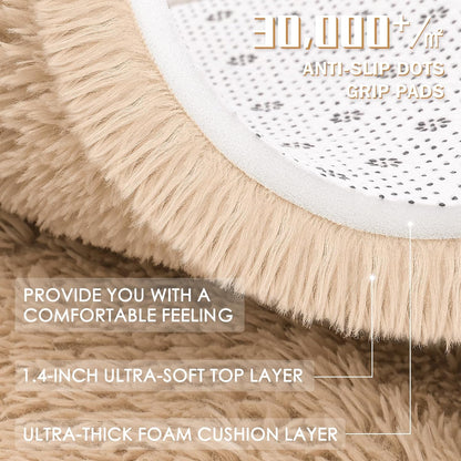 OLANLY Round Beige Area Rug - Soft, Fluffy, Machine Washable 4 ft Circle Carpet for Bedroom & Living Room