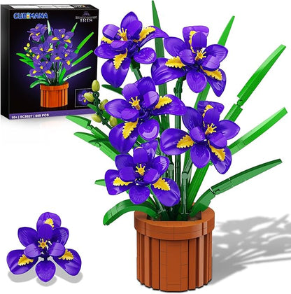 Flowers Botanicals Iris Building Set - Easter Artificial Purple Bonsai Plant for Home Office Décor 808PCS Flower Building Kit Indoor Decoration Floar Gift for Adults Wife Girlfriend Mom