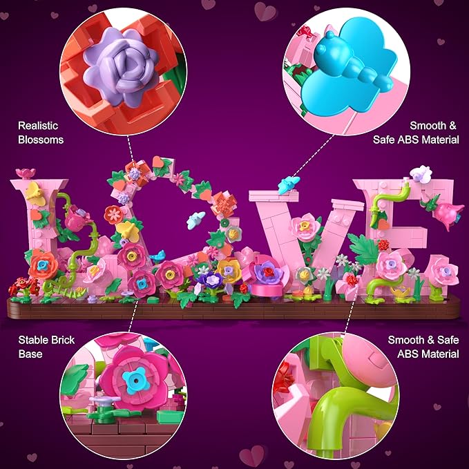 Flower Building Set for Love 791PCS DIY Romantic Floral Brick Kit Graduation Gift School Desk Decor Room Decoration Just Gift for Aged 6+ Kids Girls &amp Adults