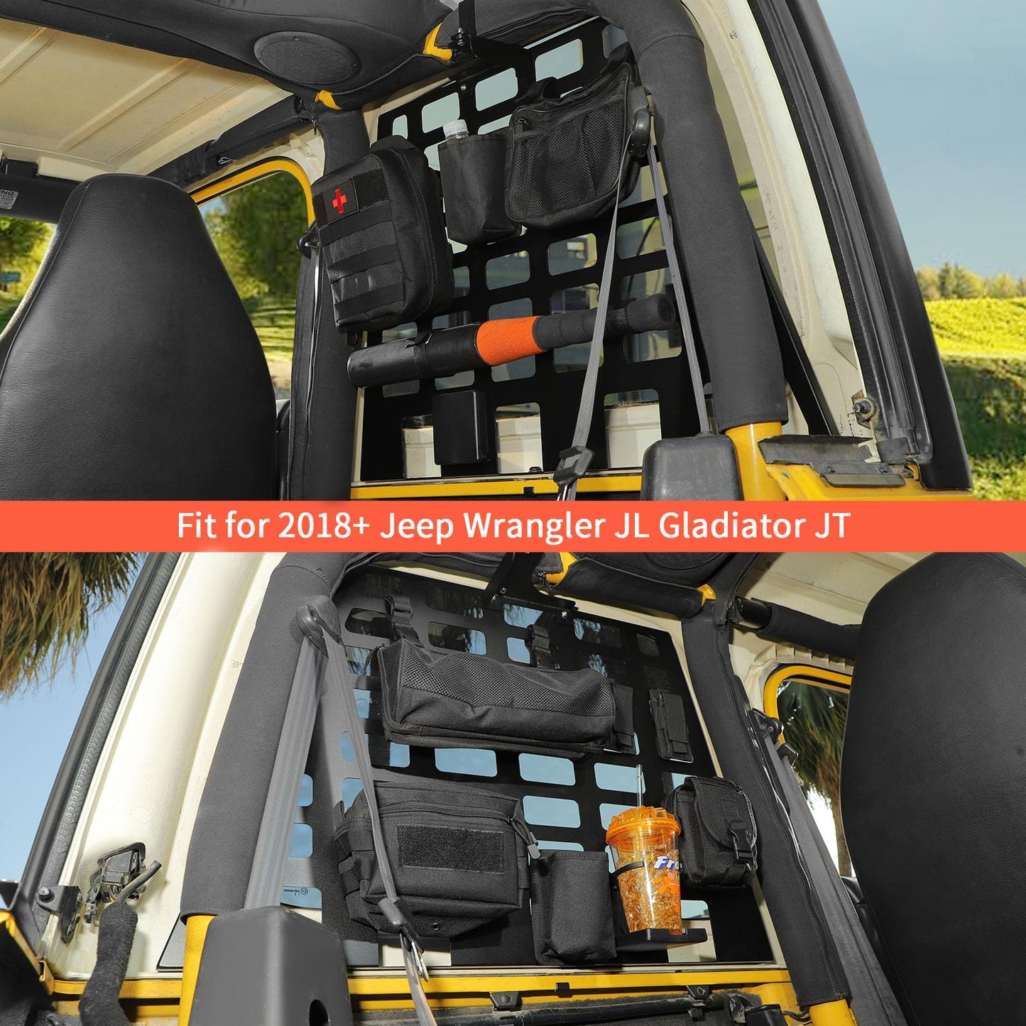 JeCar Trunk Side Window Molle Storage Organizer Metal Racks for 1997-2006 Jeep Wrangler TJ, 2pcs