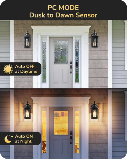 EDISHINE Motion Sensor Outdoor Wall Light Fixture, Black Aluminum Sconce, Dusk to Dawn, Model HOWL07