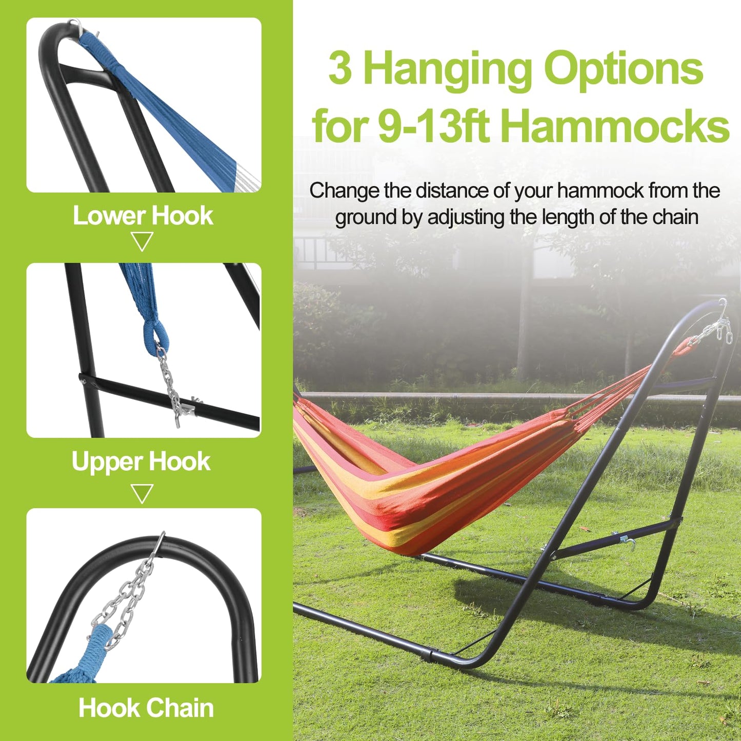 UEAKPIC Double Heavy Duty Steel Hammock Stand Only, 550 Pound Capacity, Portable, Easy Assembly, Adjustable for Indoor, Yard, Camping, or Outdoor, Patio LBS(Black)
