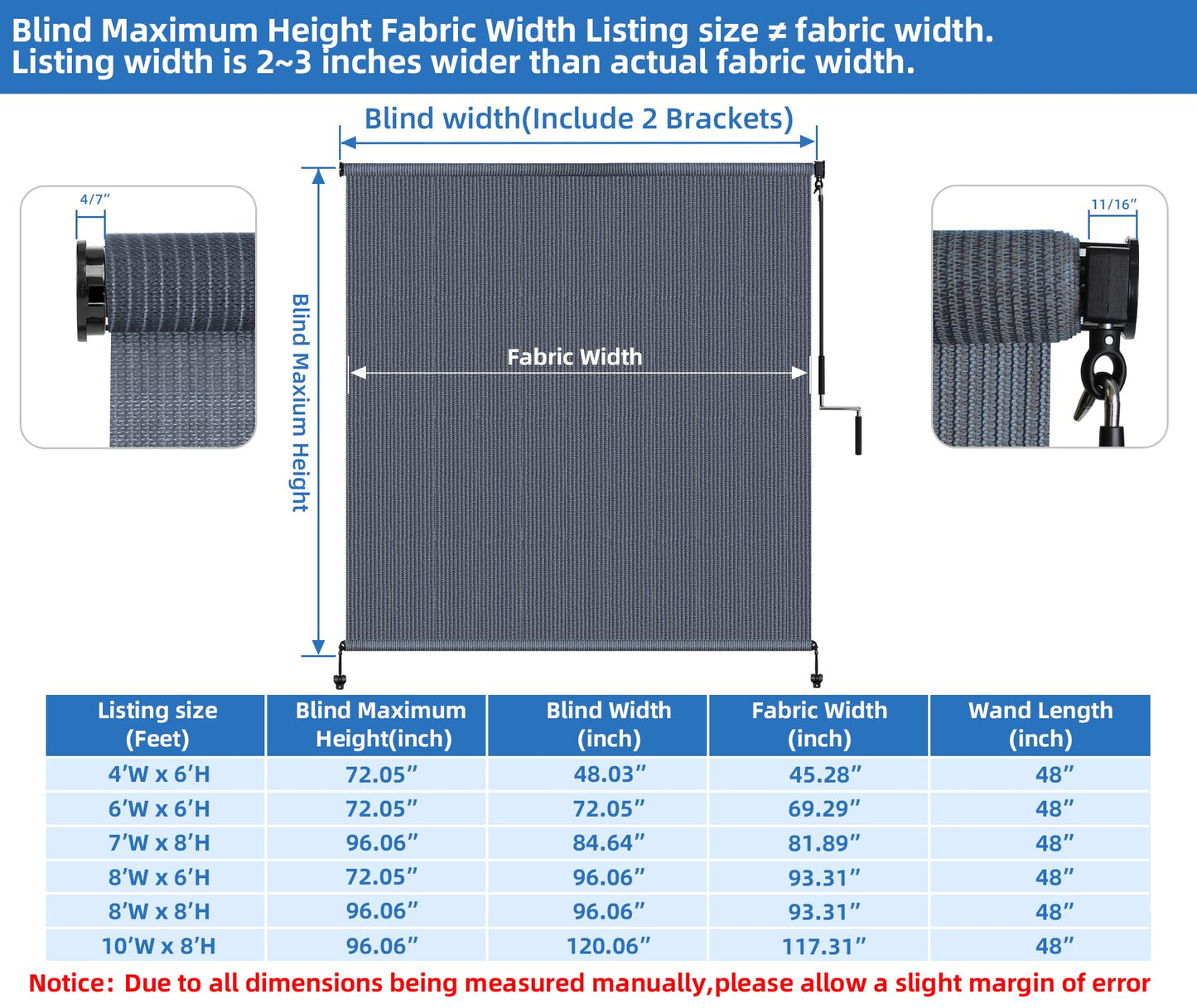 Patio Shades Roll Up Outdoor Roller Shade,Exterior Cordless Roll Up Outdoor Blinds for Patio, Gazebo Pergola Backyard Deck Porch Blinds Privacy Screen Protection UV Sun Blocking 10ft Wide x 8 H