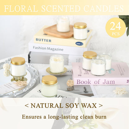 Cmoott 24 Pcs 4 Oz Mason Jar Candles, Vanilla Scented Soy Candles Bulk Set for Stress Relief and Relaxation, Great Favors for Wedding, Christmas, Housewarming Gifts (Gold, Vanilla, 24)