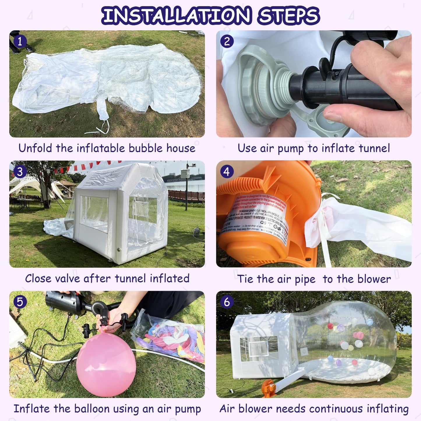 10ft Inflatable Bubble House Dome with Tunnel for Kids, Clear TPU Balloon Tent for Parties, Includes 450W Air Blower & 600W Air Pump