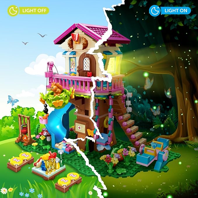 HOGOKIDS Tree House Building Set with LED Light - 622pcs Treehouse Building Blocks Toys Forest Up House Toys with Slide Birthday Easter Gifts for Kids Girls Boys Age 8 9 10 11 12+