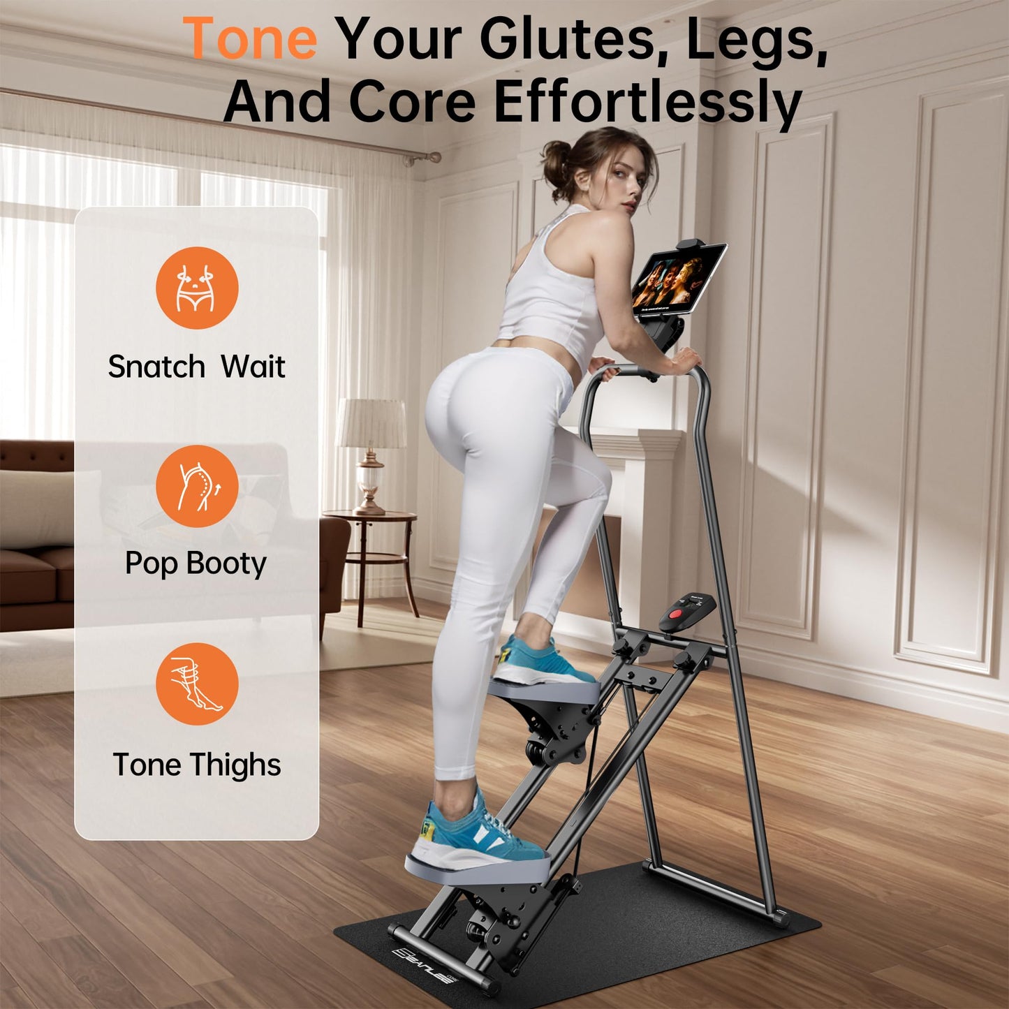 Upgraded seanleecore Stair Stepper Machine for Home with Device Holder & Silicone Floor Mat, Extra-Long Non-Slip Pedals Vertical Climber Exercise Machine
