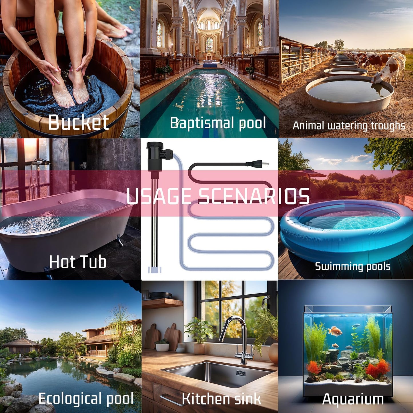 YLboyLIAN 1500W Titanium Immersion Water Heater for Pool & Hot Tub – Portable Electric Submersible Heater with Temp Control, Auto Shut-Off &WiFi Timer for Spa, Bathtub, Above Ground Pool and Baptistry