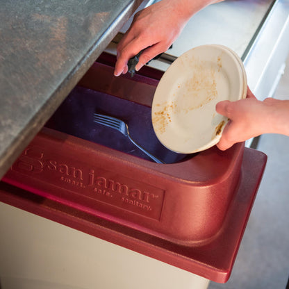 San Jamar KatchAll Magnetic Trash Can Lid for Retrieving Flatware, Magnetic Top for Garbage Bin, 21.5" x 11.75", 1 Count, Burgundy
