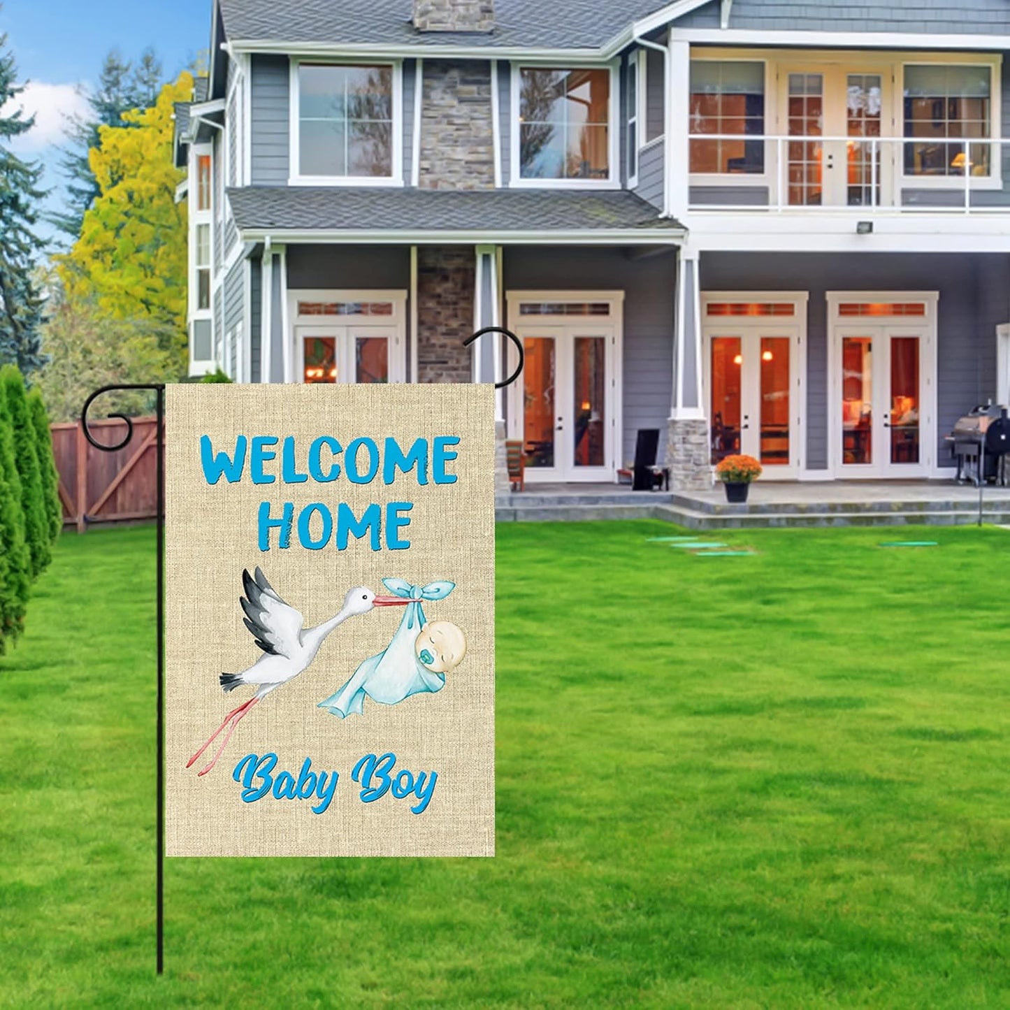 WATINC Welcome Home Baby Boy Garden Flag - Double-Sided Burlap Decor for Baby Showers | 12 x 18 Inch