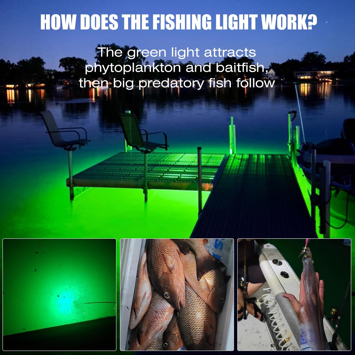 HUSUKU FS0-2 LED Underwater Fishing Light, 12V & 110V, 200W 20,000LM Super Bright, 16inch 16.4ft Cable, IP68 Submersible, Green Fish Attractor Lamp for Snook Crappie Squid Shrimp Night Fishing