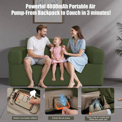 QSRXGSB Double-Layer Inflatable Couch with Built-in Pump - Automatic Air Sofa Chair, Super Tough & Tear-Resistant Fabric for Camping, Outdoor, Travel, Home Use (Portable Luxury Comfort)