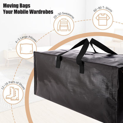 NATURELUX Heavy Duty Moving Bags with Backpack Straps and Strong Handles, Alternative to Moving Boxes and Storage Totes for Dorm Room Essentials, 6 Pack, Black