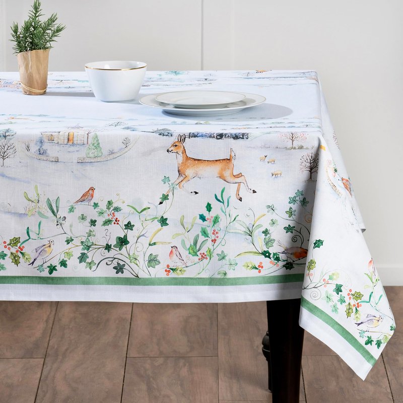 Maison d' Hermine Table Cloth Rectangle Table 100% Cotton 70 x 90 Inches Fall Tablecloth Reusable Everyday Use for Thanksgiving Christmas Decorations Dining Farmhouse Party (Snowy World)
