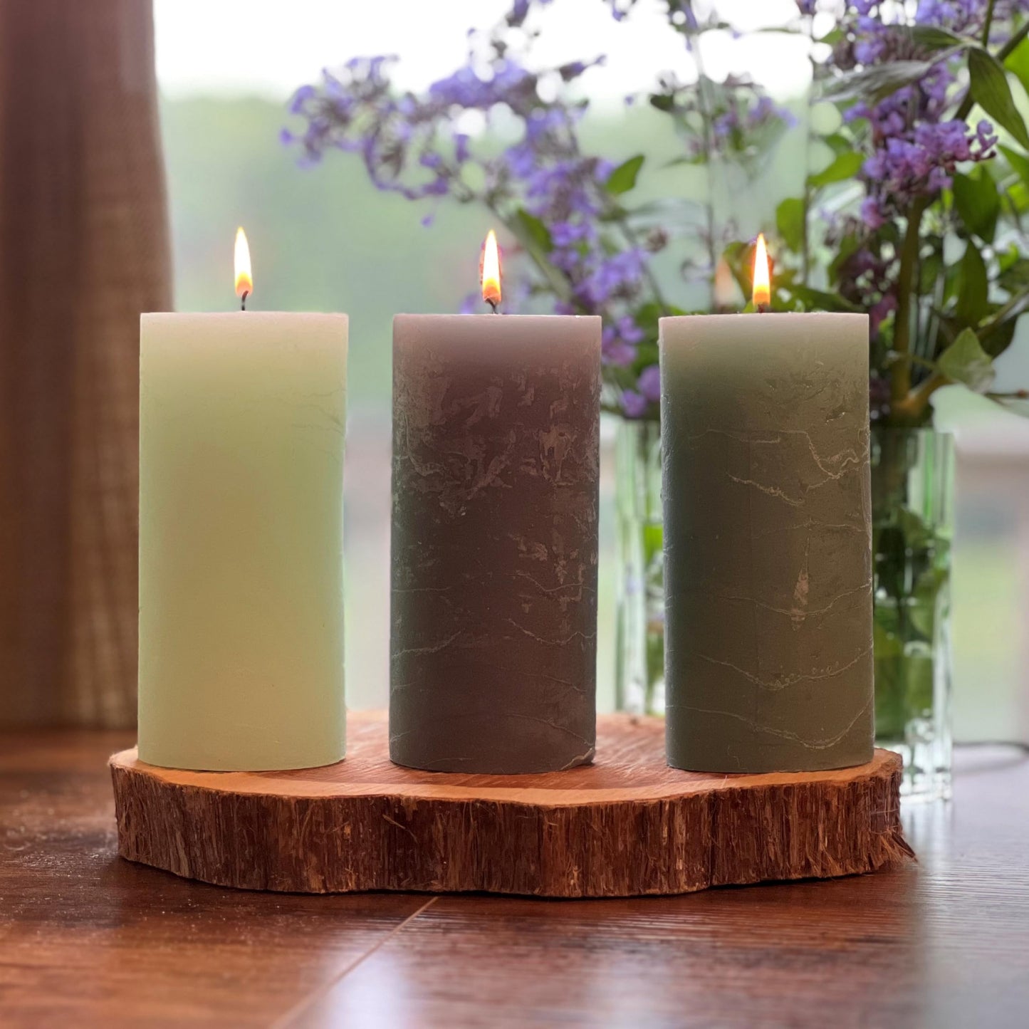 WHW Whole House Worlds 3 Pillar Candle Set, Paraffin Wax, 68 Hours Burn Time, Cotton Wick, 6 Inches, Neutral Shades of Marbled Sage Green, Pale Celadon,Pastel Green