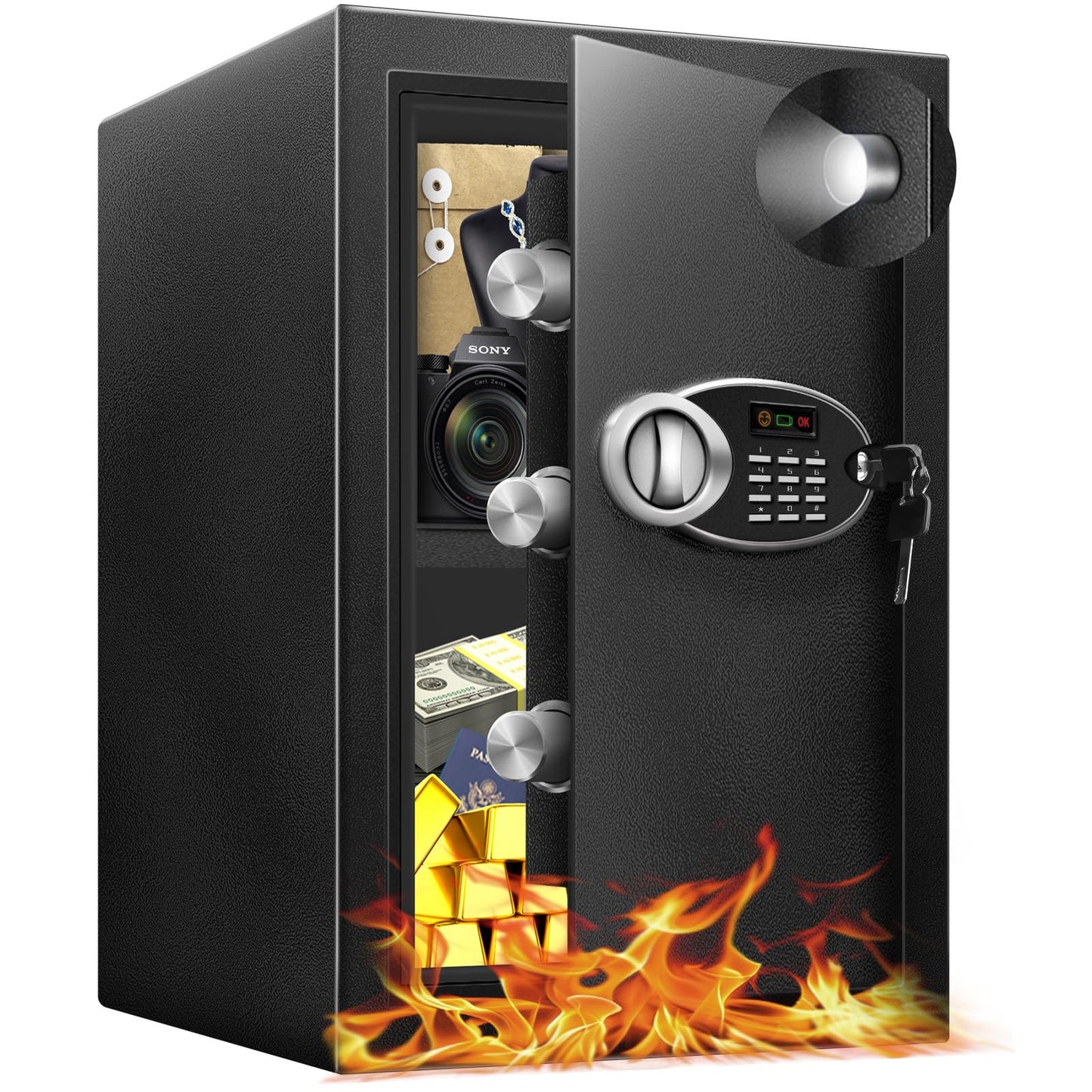 16.54" Tall Large Safe Box with Fireproof Waterproof for Documents - Steel Security Personal Fire Safe with Digital Keypad, Emergency Battery Box & Combination Lock, Safety Box for Valuables Money