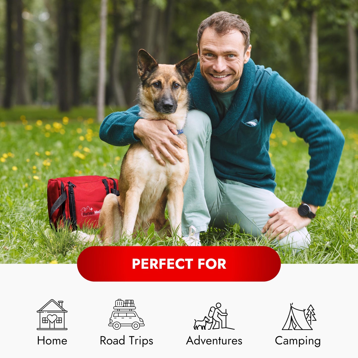 PetVet Medic Cat & Dog First Aid Kit - Dog Emergency Kit, Health Supplies & Wound Care -with Thermometer, Bandages for Wounds - Essentials, Travel Bag (Medium)
