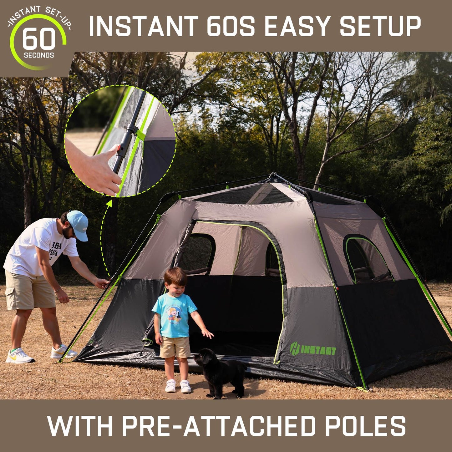 HINSTANT 4/6/8/10 Person Instant Tent, Waterproof Pop Up Tents for Camping with Rainfly, 60 Seconds Easy Setup, Automatic Cabin Tent for Family Camping with Expandable Carry Bag & Upgraded Ventilation
