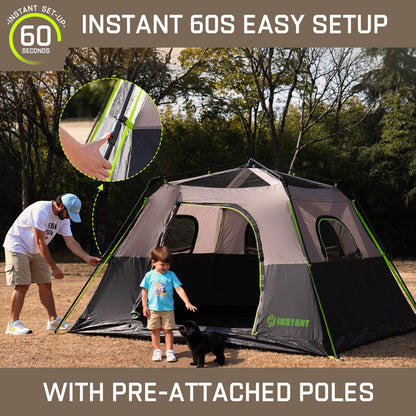 HINSTANT 4/6/8/10 Person Instant Tent, Waterproof Pop Up Tents for Camping with Rainfly, 60 Seconds Easy Setup, Automatic Cabin Tent for Family Camping with Expandable Carry Bag & Upgraded Ventilation