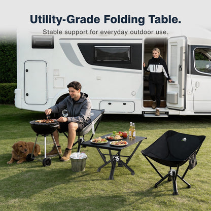 MTRVR Folding Camping Table — Stable Roll-Up Aluminum Design, Solid Support Structure, Portable Outdoor Table for Camping, Cooking, RV & Travel