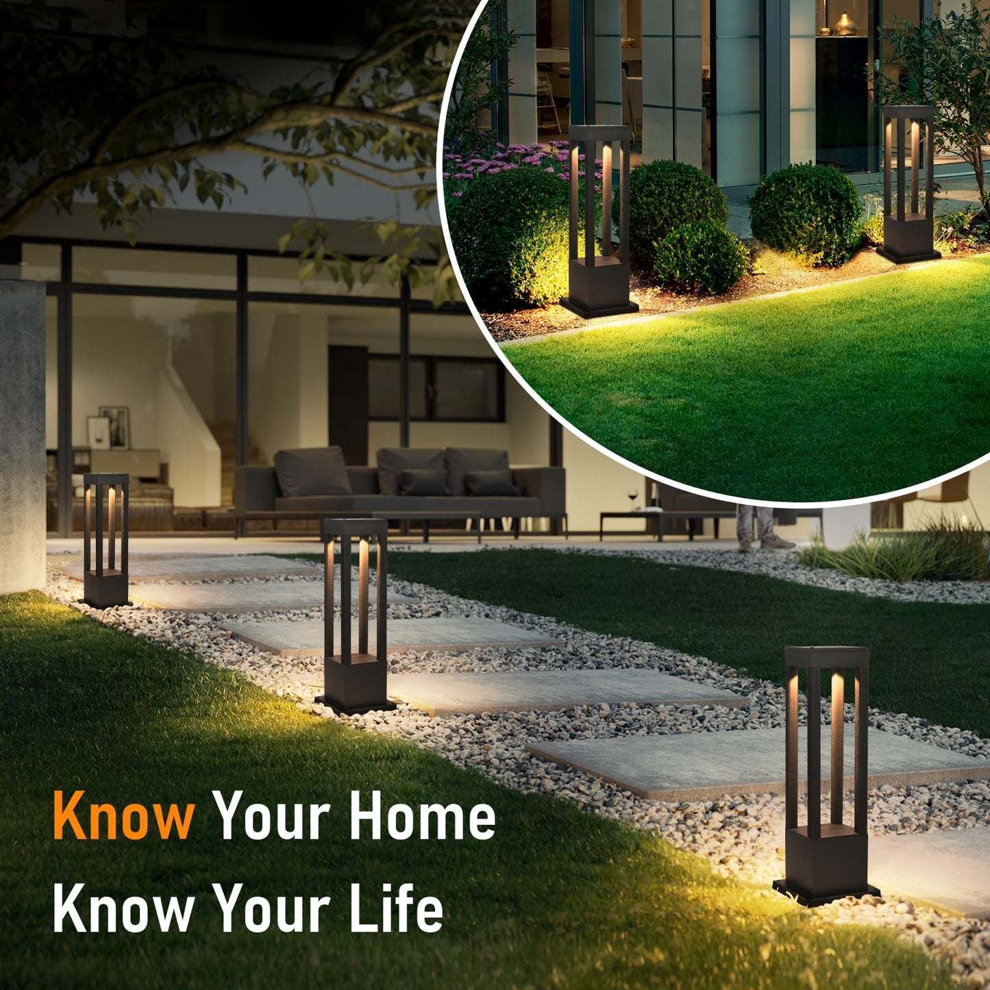 SLAWA Outdoor LED Post Light 23.62" Black Square Exterior Lawn Path Lights with 3000K Warm Light Aluminum Landscape IP65 Waterproof Lantern Column Lamp Patio Courtyard Walkway Garden Bollard Lighting