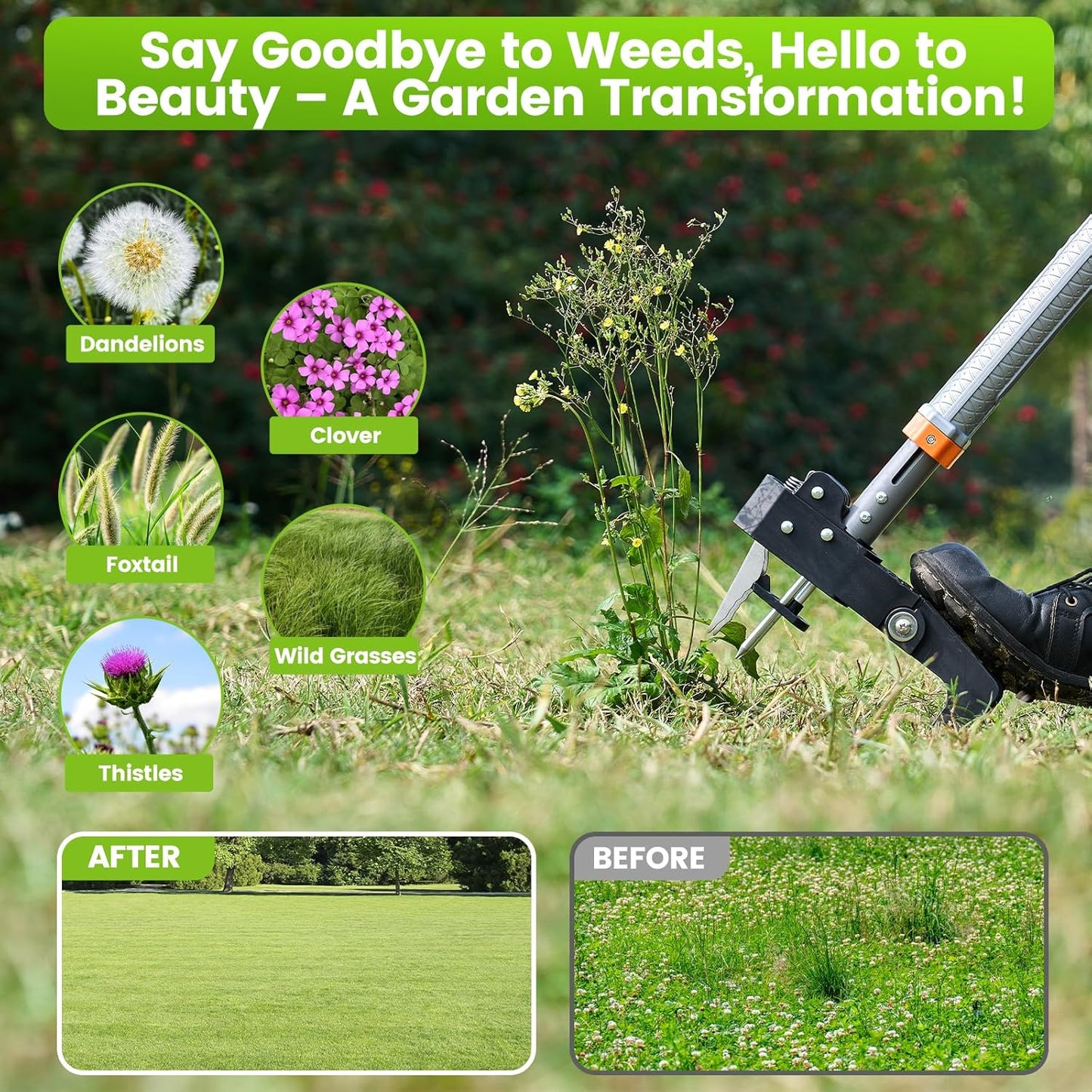 Stand Up Weed Puller Tool by [Brand Name] - 4-Claw Steel Head, 39"-46" Adjustable Handle for Easy Dandelion Removal