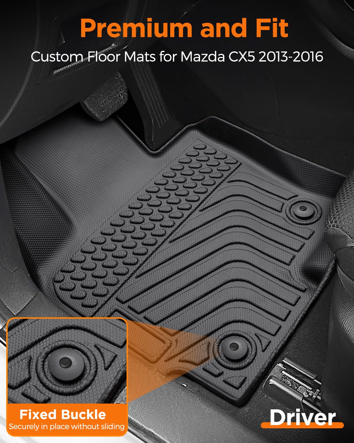 All Weather Car Floor Mats for Mazda CX5: 2013 2014 2015 2016 (1st Gen), Automotive Cargo Liner Full Set Accessory, Cutsom Fit for Mazda CX-5 SUV Tray Carpet Black Rubber Accessories Trunk Mat