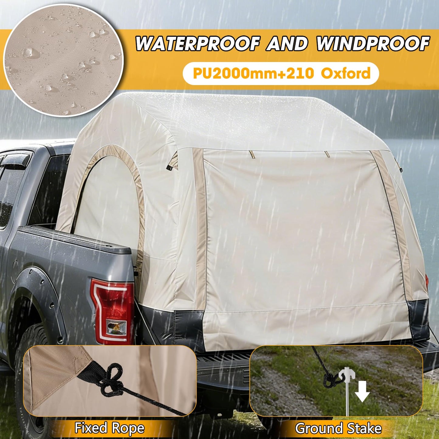 TIPHOPE All-in-One Inflatable Truck Bed Tent with Mattress for 5.5-6.5FT,Built in Wireless Rechargeable Air Pump,3 Mins Fast Setup,Waterproof PU 2000MM Pickup Truck Tent for Camping Road Trip